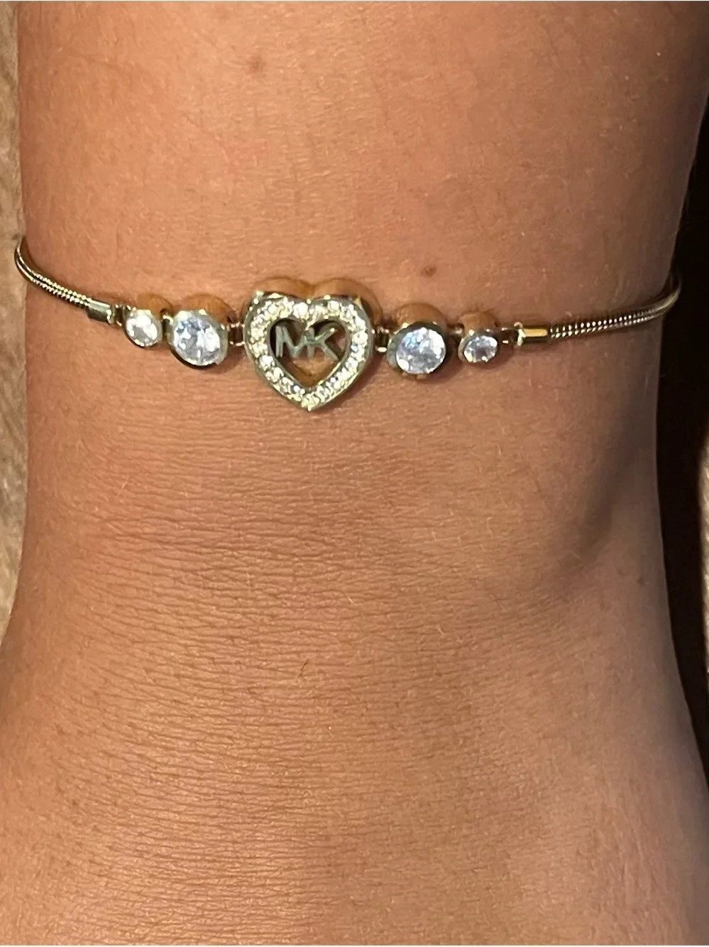Michael Kors Gold Heart Bracelet with Clear CZ Accents